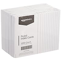 Amazon Basics Ruled Lined Index Cards, 1000 count, 10 Pack of 100, White, 3 in x 5 in