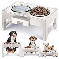 EasyCom Raised Dog Bowls, 3 Height Adjustable Elevated Dog Bowl Stand with Anti-Slip Design, 2 Stainless Steel Dog Food Bowls, Dog Feeder for Medium Large Dogs, 3 Heights 3.9”, 7.8”, 11.8”, White…