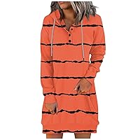 Womens Long Sleeve Hoodie Dress 1/4 Button Drawstring Tie Dye Print Sweatshirts 2023 Trendy Pullover Dresses