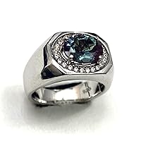 R6423AL Man's Oval (7x9mm,2.46Ct) Russian-made Alexandrite contemporary Style Sterling Silver Modern Ring