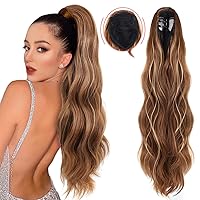 Fashion Icon 20 inch Ponytail Extension Drawstring Blonde Hair Extension With Clip in Claws Available For 2 Wearing Ways Ponytail Hairpieces 5.9 OZ Synthetic Ponytail Extension for Women (#27/30H22)