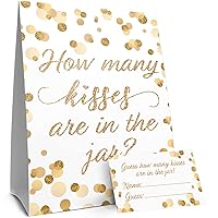DISTINCTIVS How Many Kisses in The Jar Game - White and Gold (Sign with Cards)