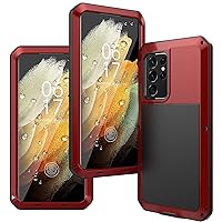 Case for Samsung Galaxy S23 Ultra/S23 Plus/S23, Supports Wireless Charging Case Built-in Screen Protector Military Grade Shockproof Dust-Proof Waterproof Metal Case,Red,S23 Ultra