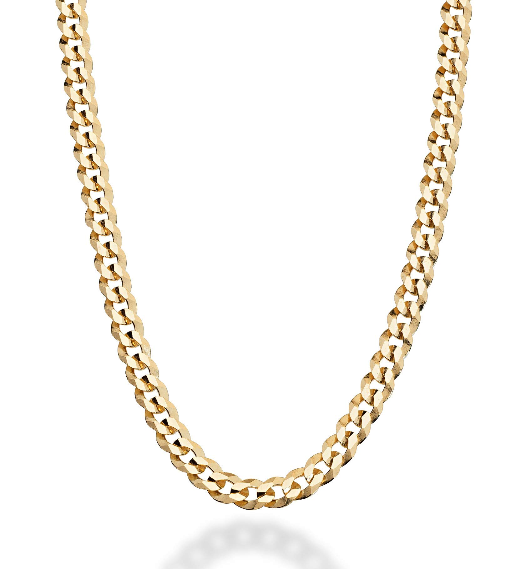 Miabella Solid 18K Gold Over Sterling Silver Italian 5mm Diamond-Cut Cuban Link Curb Chain Necklace for Women Men, 925 Sterling Silver Made in Italy