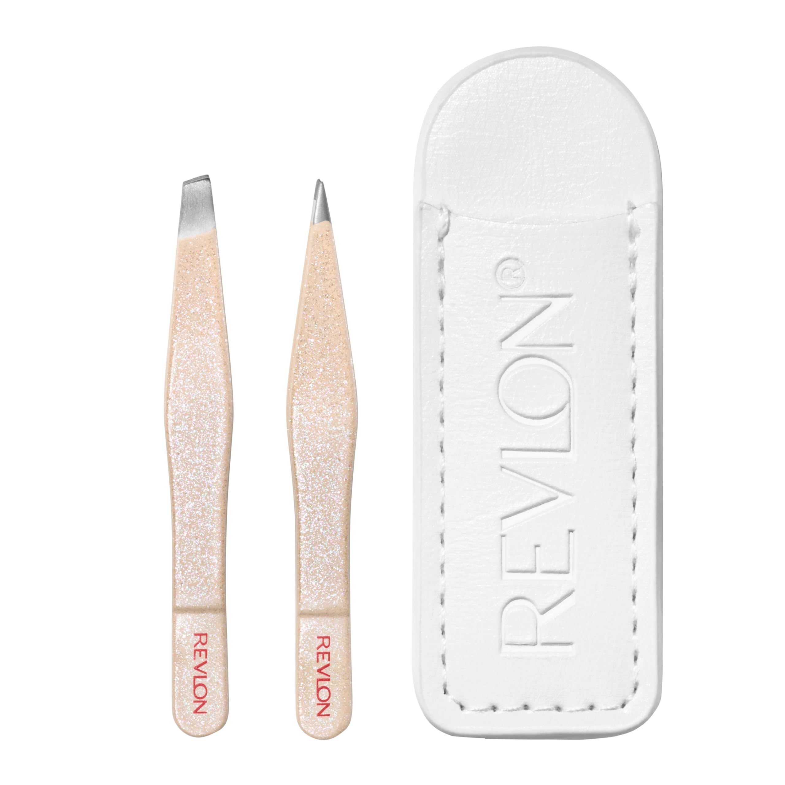Revlon Designer Series Mini Tweezer Set, Hair Removal Tool Kit with Mini Slant-tip and Point Tip Tweezers, Portable and Easy to Use Made with Long Lasting Stainless Steel, 1 Count