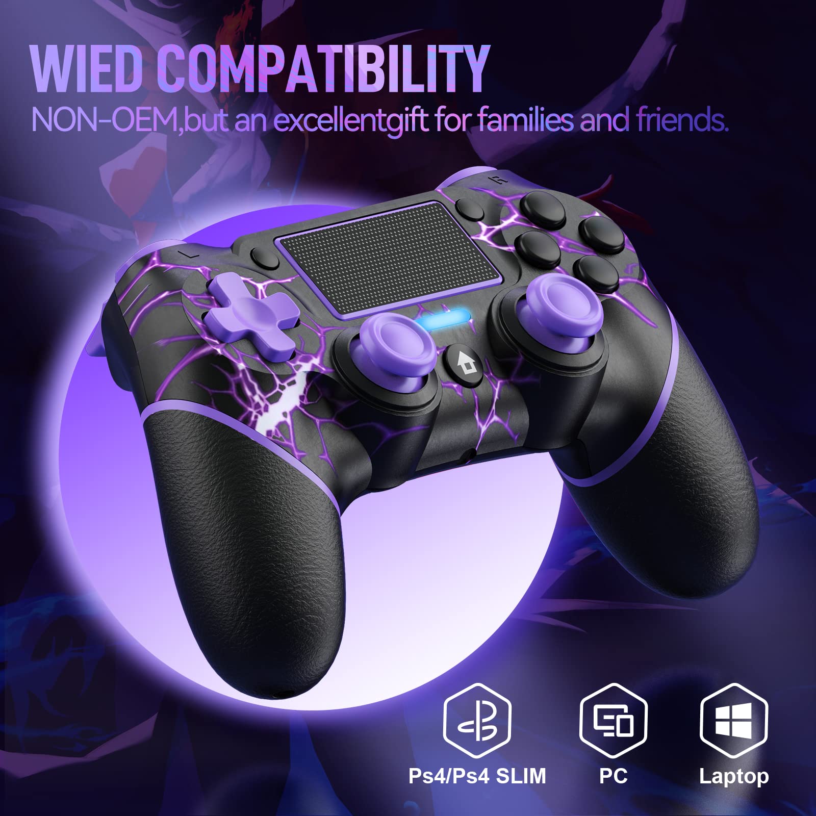 Wireless Controller for PS4/Pro/Slim Consoles, Gamepad Controller with 6-Axis Motion Sensor/Audio Function/Charging Cable - Lightning