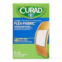 CURAD Flex-Fabric Adhesive Bandages, X-Large 2x4, 50 Count