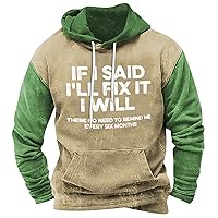 Men Graphic Hoodies, Retro Letter Print Sweatshirt Long Sleeved Comfy Casual Drawstring Pullover Hooded with Pocket