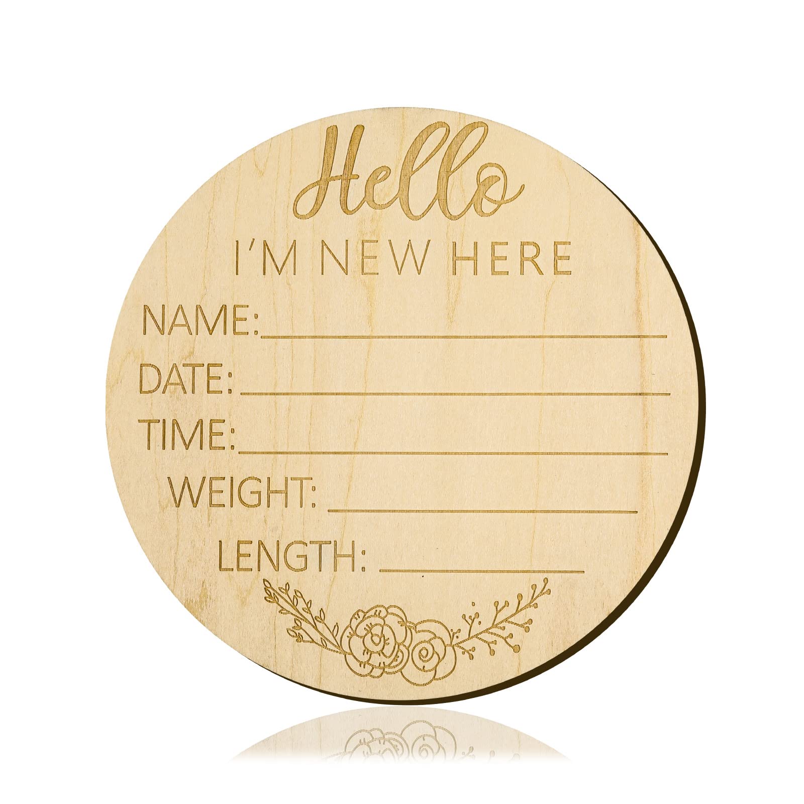 LUTER Baby Announcement Sign, 5.9 inch Hello World Newborn Sign Round Wooden Milestone Baby Nursery Name Signs for Hospital and Pregnancy Announcements