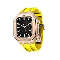 DYIZU For Apple Watch Strap 45mm/44mm with Bumper Case, Heavy Duty Protective Case Shockproof Resistant Case with Sports Strap for iWatch 7/6/5/4/SE (Color: Rose Yellow, Size: 45mm for 7)