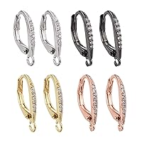 Pandahall 4 Pairs Cubic Zirconia Hoop Earrings Brass Leverback French Ear Wires Replacement for Women Dangle Earring Making (Platinum/Gold/Rose Gold/Black)