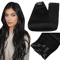 Full Shine Clip in Hair Extenions Real Human Hair Jet Black Hair Extensions Clip ins Straight Remy Hair Extensions Natural Human Hair Tripple Weft Invisible Clip ins 18 Inch