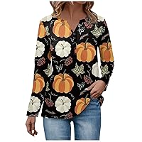 Shirts for Women Cute Floral Tee Shirts Button Henley V Neck Sweatshirts Casual Long Sleeve Tops Loose Blouses