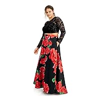 B Darlin Womens Black Pocketed Floral Full-Length Formal Skirt Plus 20W