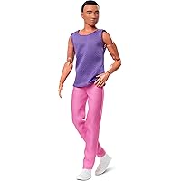 Barbie Looks Ken Fashion Doll with Black Hair Dressed in Purple Mesh Top & Pink Trousers, Posable Collectible with Made to Move Body