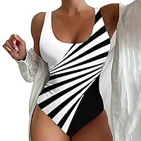 Women's Square Neck Retro Stripe Print Swimsuit White Bikini Top