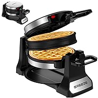 Waffle Maker, Double Belgian Waffle Maker 180°Flip, 1400W Waffle Iron 8 Slices, Rotating & Nonstick Plates with Removable Drip Tray for Easy Clean, Stainless Steel, Locking Buckle & Cool Touch Handle