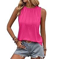 Zeagoo Summer Tank Top for Women 2024 Pleated High Neck Tops Loose Fit Flowy Dressy Tunic Sleeveless Shirts