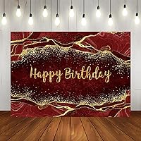 Lofaris Happy Birthday Party Backdrop Emerald Burgundy Red and Gold 30th 40th 50th 60th Background for Adults Women Lady Girl Birthday Photo Booth Studio Props 7x5ft