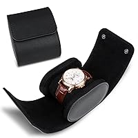 1 Slot Cylindrical Watch Case, Watch Roll Travel Box Vintage Watch Case for Men and Women - Black Upgrade Version