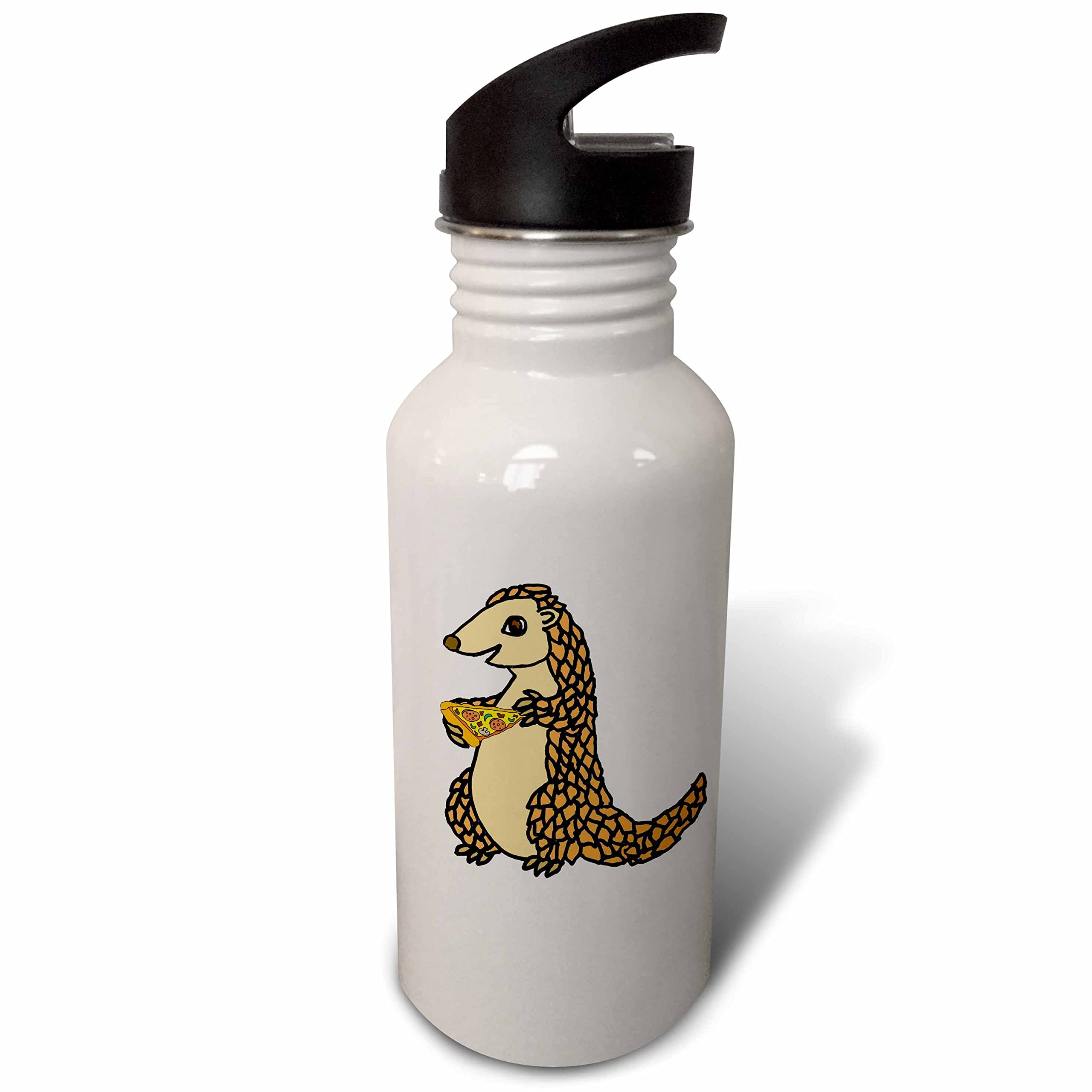 3dRose Cute Funny Unique Pangolin eating Pizza Cartoon - Water Bottles (wb_355070_2)