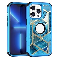 for iPhone 14 13 12 11 8 7 SE2 X XS XR Pro Plus Max Mini Case Shiny Exquisite All-Around PC+ Silicone Screen Protector Four Corners Thickened Cover(Blue,13 Pro)