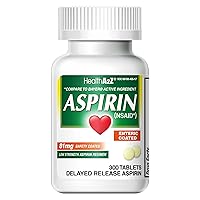 HealthA2Z Aspirin 81mg (300 Tablets), Low Strength, Enteric Coated