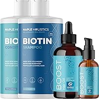 4 Piece Biotin for Hair Set - Biotin Shampoo and Conditioner Set with Boost Hair Oil and Serum for Volumized Hair Featuring Caffeine Black Castor Oil Rosemary Essential Oil and Amino Acids