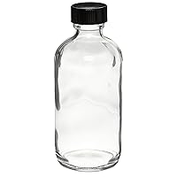 Wheaton W216815 Boston Round Bottle, Clear Glass, Capacity 8oz With 24-400 Black Phenolic Poly-Seal Lined Screw Cap, Diameter 60mm x 136mm (Case Of 12),1701R31CS