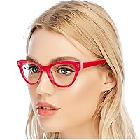 AQWANO Reading Glasses Blue Light Blocking for Women Cat Eye Stylish Readers with Soft Pouches Eyeglasses Anti Eye Strain/Glare/UV, Red 1.75