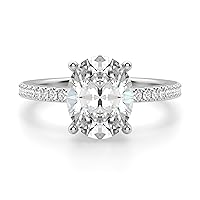 Siyaa Gems 3.50 CT Oval Diamond Moissanite Engagement Ring Wedding Ring Band Solitaire Halo Hidden Prong Setting Silver Jewelry Anniversary Promise Ring Gift