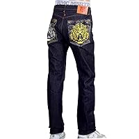 Selvedge Denim Jeans with Lion Head Embroidered Pockets REDM5065