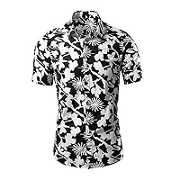 Mens Hawaiian Shirt 2024 Funky Floral Print Short Sleeve Button Down Shirt Slim Fit Casual Dress Shirts Summer Beach Shirt