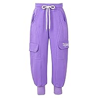Girls Casual Sport Sweatpants Solid Drawstring Cargo Pants with Pockets Fall Athletic Bottoms