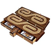 Continuous Cribbage Board Inlaid with Teak Wood/Maple : Alphabet S Shape Inlaid 3 Tracks with Drawer Storage