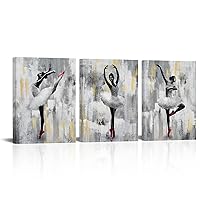sechars 3 Pieces African American Canvas Wall Art Ballet Art Dancing Ballerina Painting Prints Black Girls Picture Poster Grey Decor for Bedroom Bathroom Ready to Hang