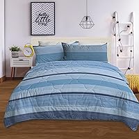 Blue Stripe Comforter Sets for Teens Adults Blue Bedding Sets Twin Set, Super Cozy and Warm Quilt Set 3 Pcs 1 Comforter and 2 Pillowcases All Season Use