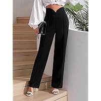 Pants for Women - V Waist Zipper Back Straight Leg Pants (Color : Black, Size : X-Small)