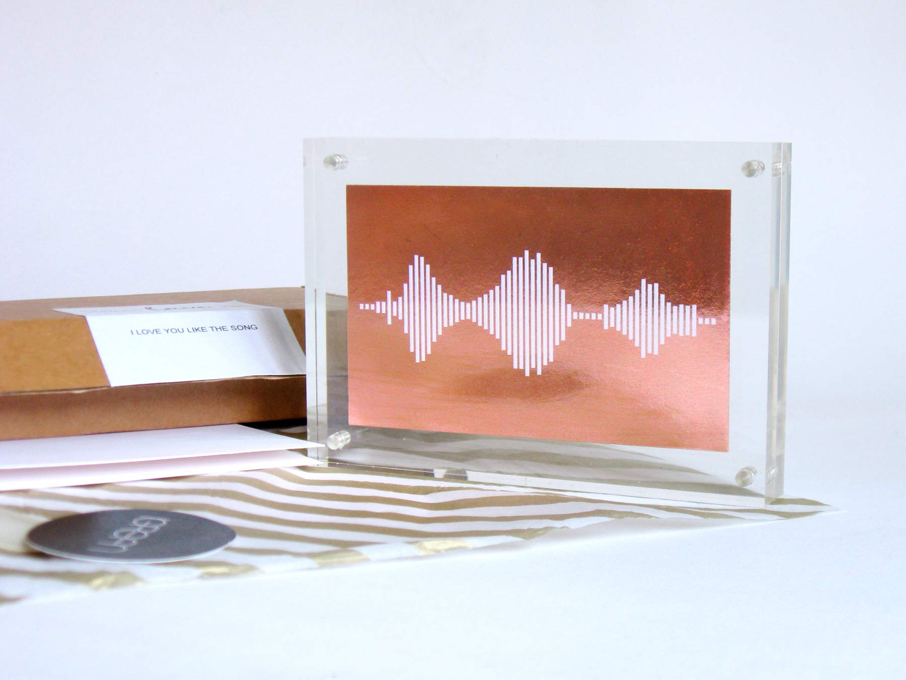 I LOVE YOU Sound Wave Prints - Bronze Foil Soundwave Art in Acrylic Frame Gift for 8th Wedding Anniversary, Birthday, Valentines Day, Mother's Day
