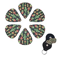 6 Pack Guitar Picks With Storage Box Cute Cactus Seamless Illustration Guitar Plectrum Colorful Celluloid Guitar Plectrums for Acoustic Guitar Bass Picks Includes 0.46mm, 0.71mm, 0.96mm