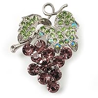 Diamante Bunch Of Grapes Brooch (Lilac & Light Green, Silver Tone)