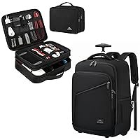 MATEIN Electronics Organizer Travel Case &17 inch Rolling Backpack Bundle| Water Resistant Cable Organizer Bag for Travel Essentials & Large Wheeled Backpack