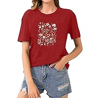 Womens Tops Short Sleeve Casual Shirts Cute Summer T Shirts Dressy Trendy Blouse Crew Neck Tunic