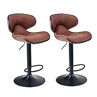 Barstools 2pcs Brown Leatherette Upholstery Airlift Height Adjustable 360 Swivel with Footrest Black Chrome Base for Kitchen Extra Tall Bar Chair Pub Office,L17.7 xW20.5 xH33.5-41.7