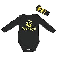Petitebella Bee-utiful Black L/S Cotton Bodysuit Romper Nb-18m