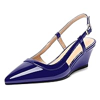 Womens Buckle Patent Slingback Evening Solid Pointed Toe Sexy Wedge Low Heel Pumps Shoes 2 Inch