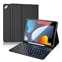 D DINGRICH iPad Case 10.2 with Keyboard 2021, Slim Smart Case - Built-in Pencil Holder - Protective Folio Stand Cover - Detachable Bluetooth Keyboard - iPad Keyboard Case 9th/8th/7th Generation, Black
