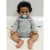 Anano Reborn Baby Dolls Silicone Baby Dolls 20 Inches Smile Newborn Preemie Babies Dolls Rooted Hair Real Baby Doll Toy for Age 3+ Birthday Gift Biracial Baby Doll for American African Indian Kids