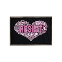 Ambesonne Feminist Framed Wall Art, Heart Shape Collage of Phrases for Gender Social Awareness, Fabric Poster with Carbonized Tone Wood Frame Home Decor, 35