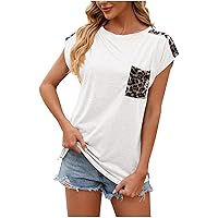 Women's Short Sleeve Leopard Print Tops Color Block T Shirts Casual Summer Tunic Loose Fit Comfort Trendy T-Shirt Top